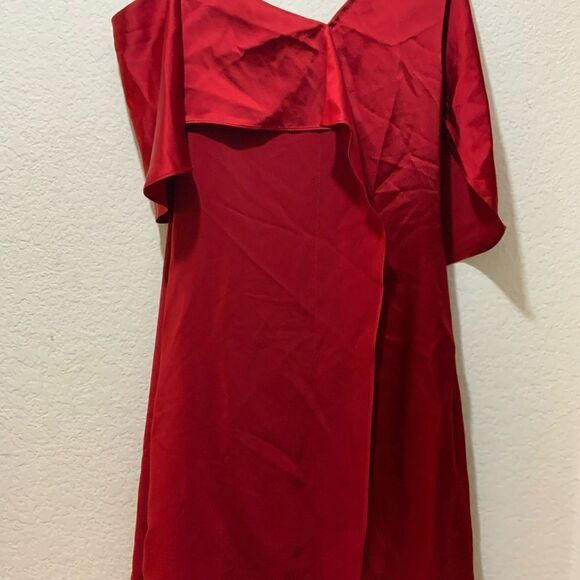DianeVonFurstenberg Red Asymmetrical Ruffle Dress size 2 - Picture 8 of 11